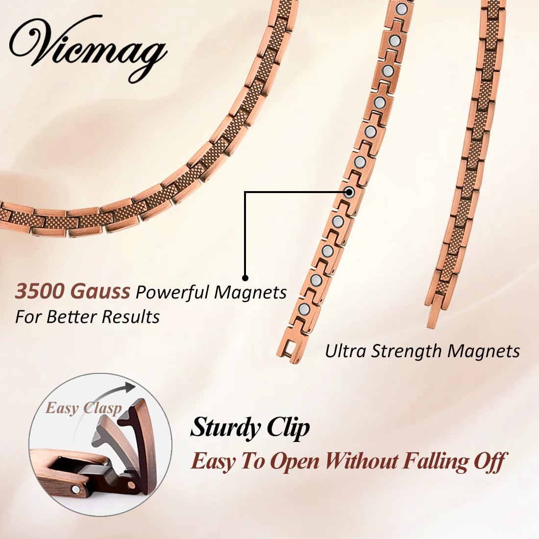 Vicmag Copper Magnetic Necklace for Women Men - Ultra Strength Magnets-99.9% Solid Pure Copper Ring Necklace for Neck Gift - Image 3