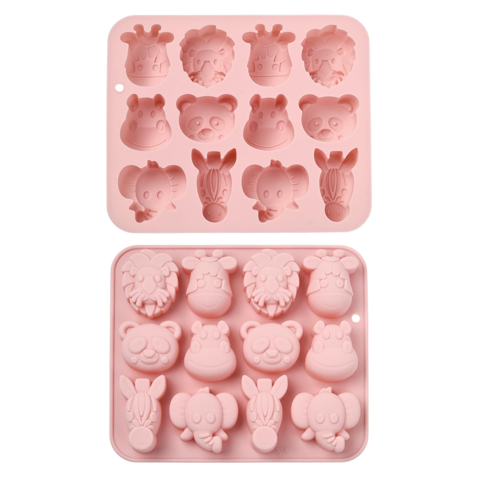 Stiesy Animal Silicone Moulds 2Pcs Reusable Wild Animals Chocolate Mould Lion Panda Elephant Giraffe Candy Molds for Baking Fondant Cake DIY Soap Pudding Party Snacks Treats