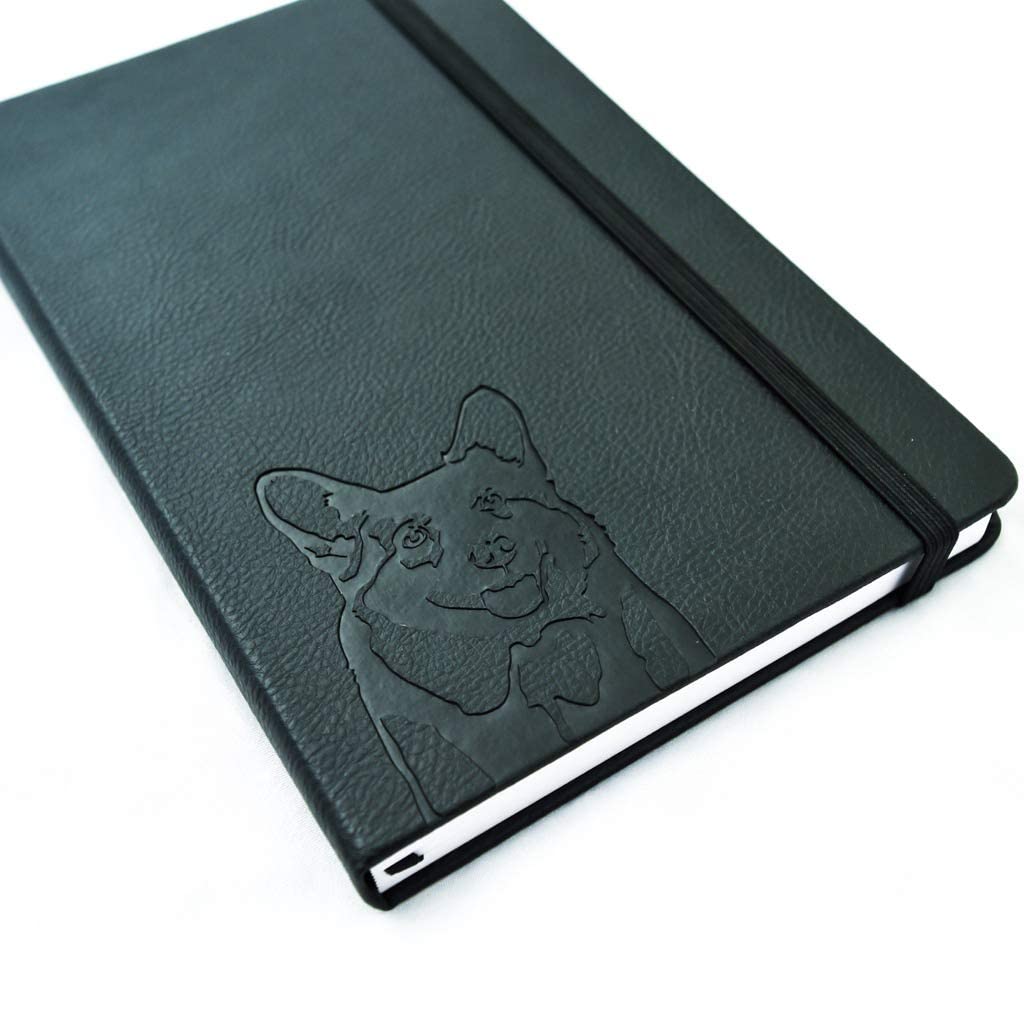 The Dog Book Company A5 Hardcover Corgi Notebook - PU Leather, 100gsm Lined Pages, Bookmark, Notebook or Journal (Black)