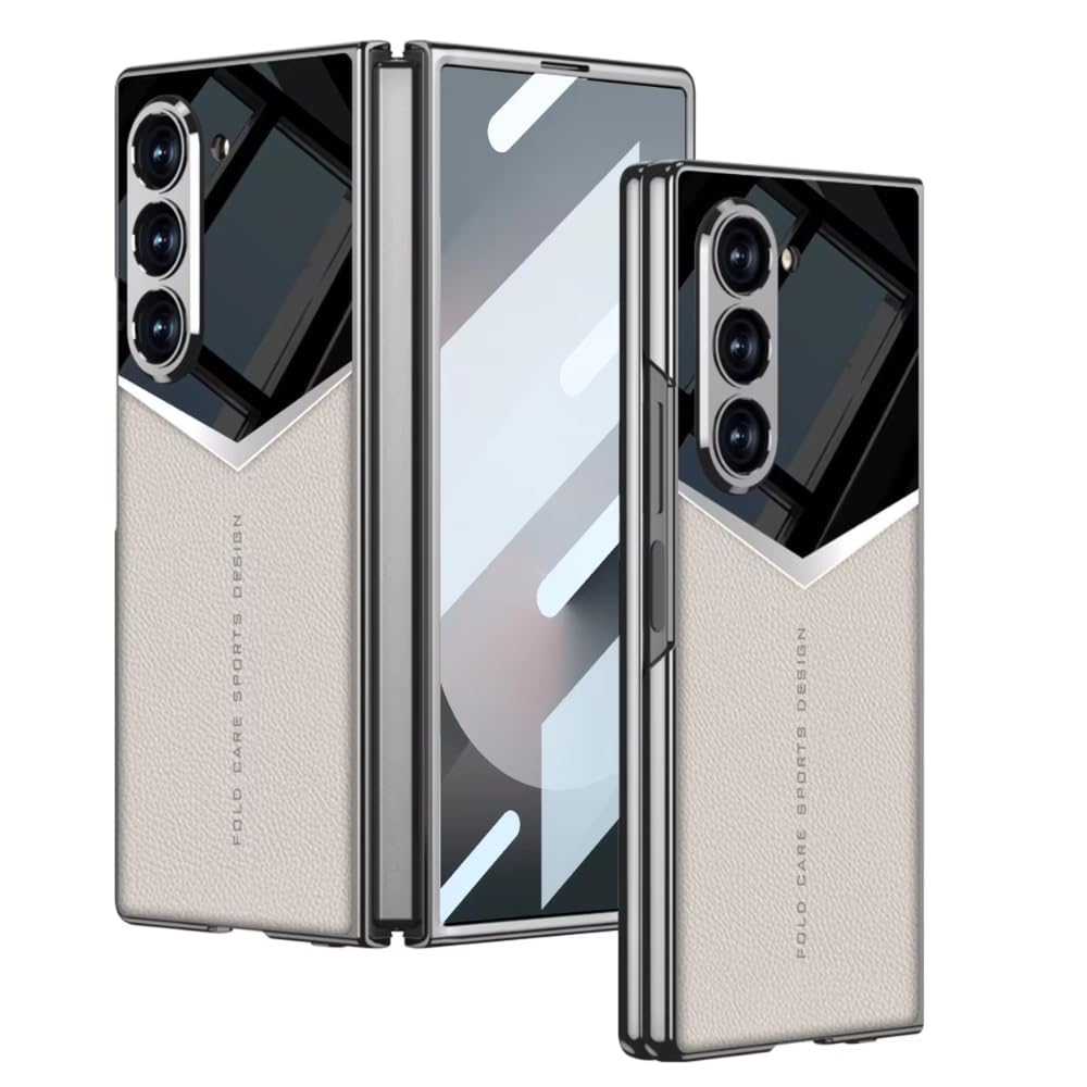 CRUPED Ultra Hybrid Premium 9h Glass+Leather Series Case for Samsung Galaxy Z fold 3/4/5/6 Case Thin Shookproof with Screen Protector for Galaxy Z Fold 3/4/5/6 Case (Titanium Gray, Fold 4) (B0DBQV4HPW) Amazon Price History, Amazon Price Tracker