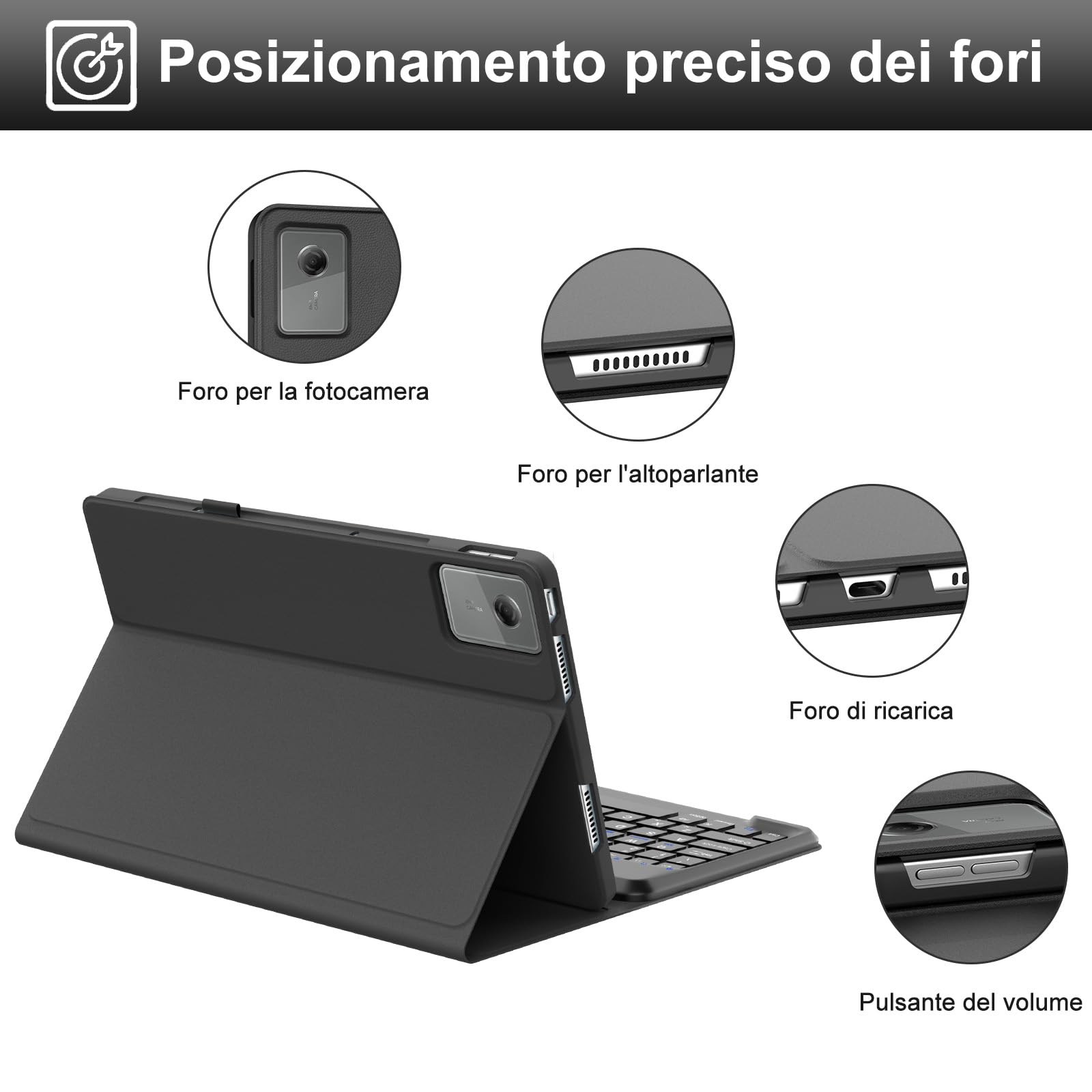 IVEOPPE Tastiera per Lenovo Idea Tab Plus 12.1" 2025, Cover Tastiera Italiano QWERTY, Senza Fili Bluetooth Staccabile Custodia Keyboard per Lenovo Idea Tab Plus 12.1 Pollici 2025, Nero