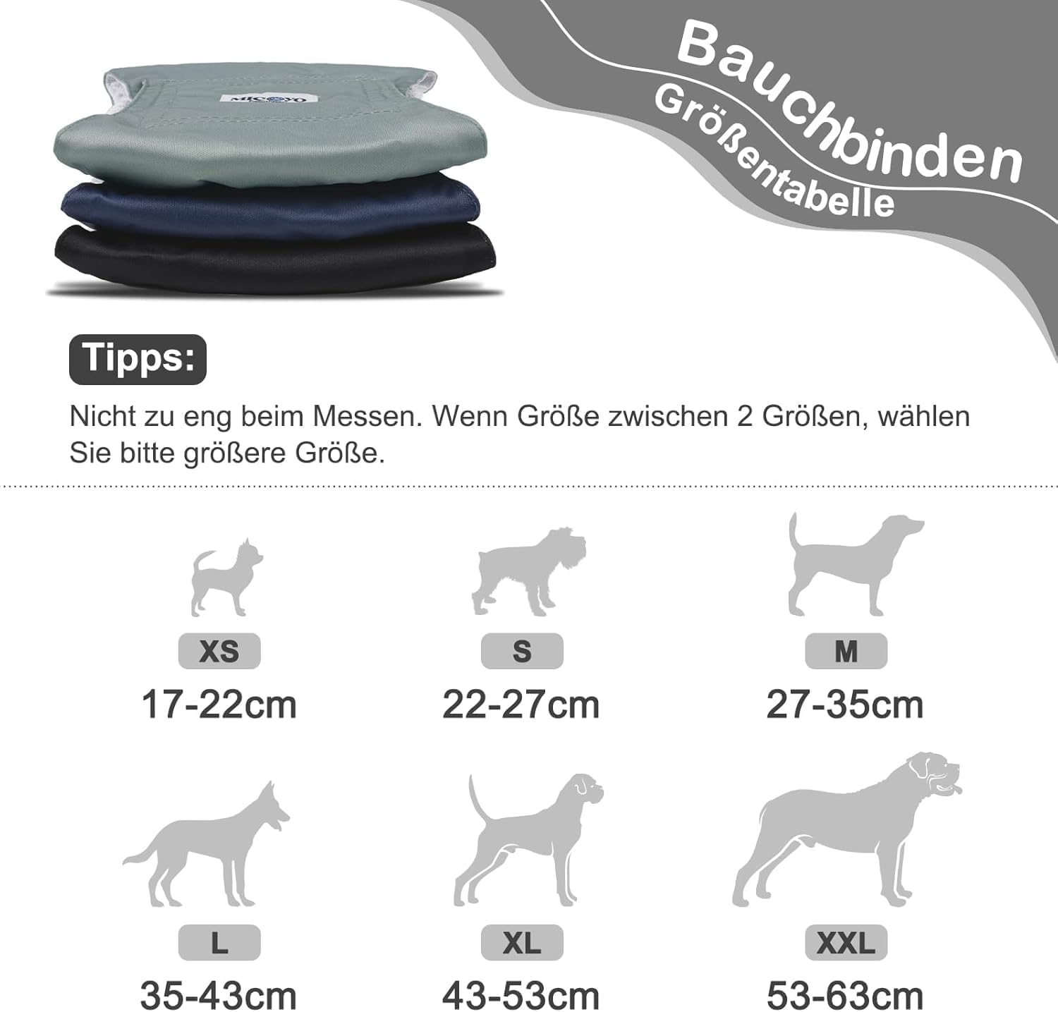 MICOOYO Pannolini lavabili per cani maschi, pannolini assorbenti per cani con chiusura a strappo regolabile, pannolini riutilizzabili per cani, confezione da 3, M