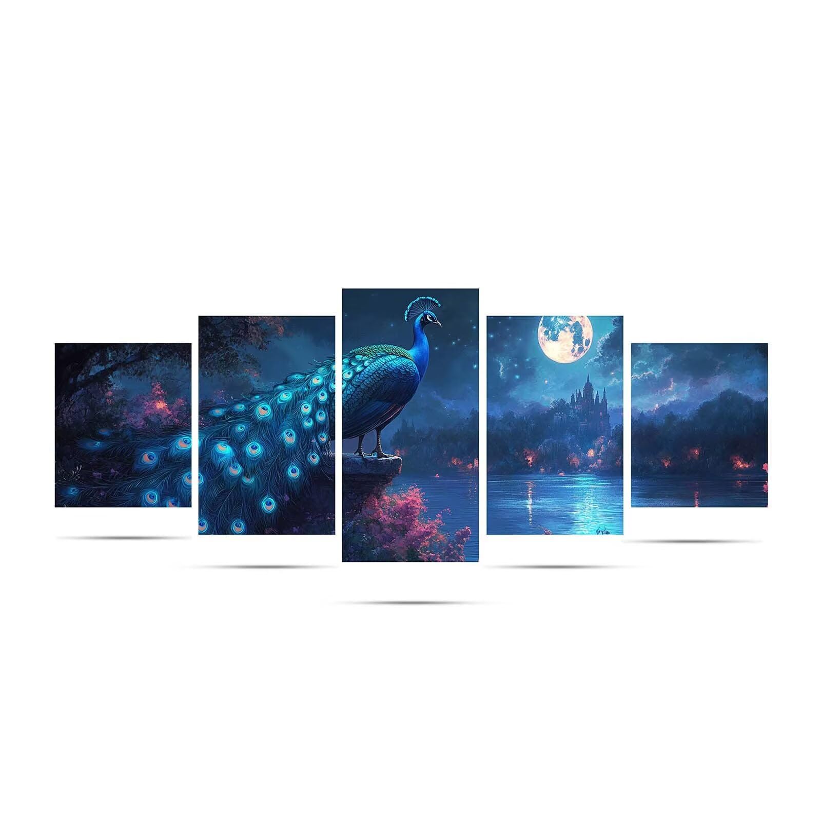5D diamentowe malowanie księżyc 5 sztuk paw diamentowe malowanie pełny zestaw, DIY puzzle malowanie diamentami haft krzyżykowy farba według numerów diamenty kryształowe sztuka do dekoracji domu 300 x