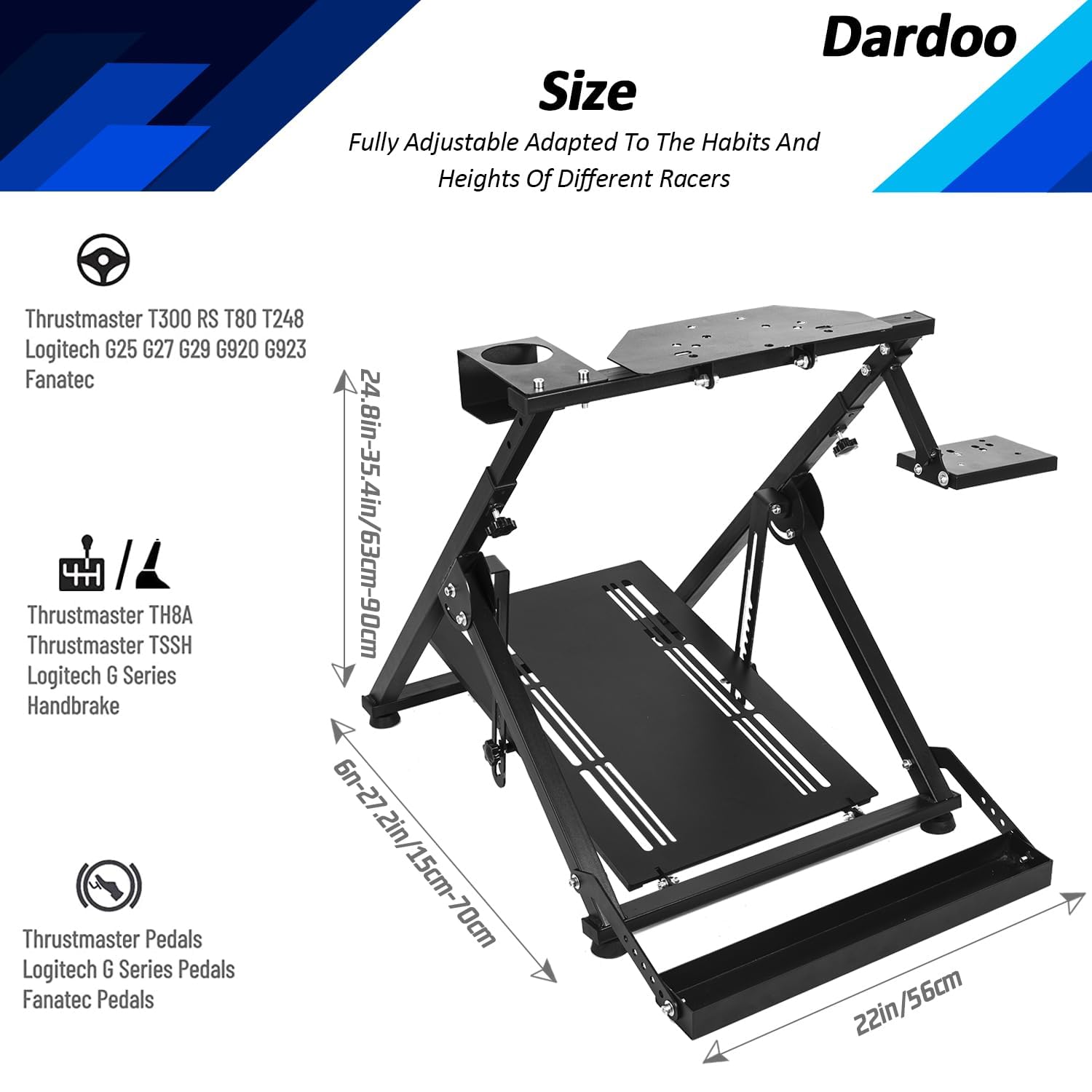 Dardoo Racing Steering Wheel Stand Foldable Fit for Logitech G27 G25 G29 G920, Thrustmaster PC, Xbox PS4 Platforms Racing Simulator Cockpit Frame Adjustable Without Wheel,Shifter &Pedal