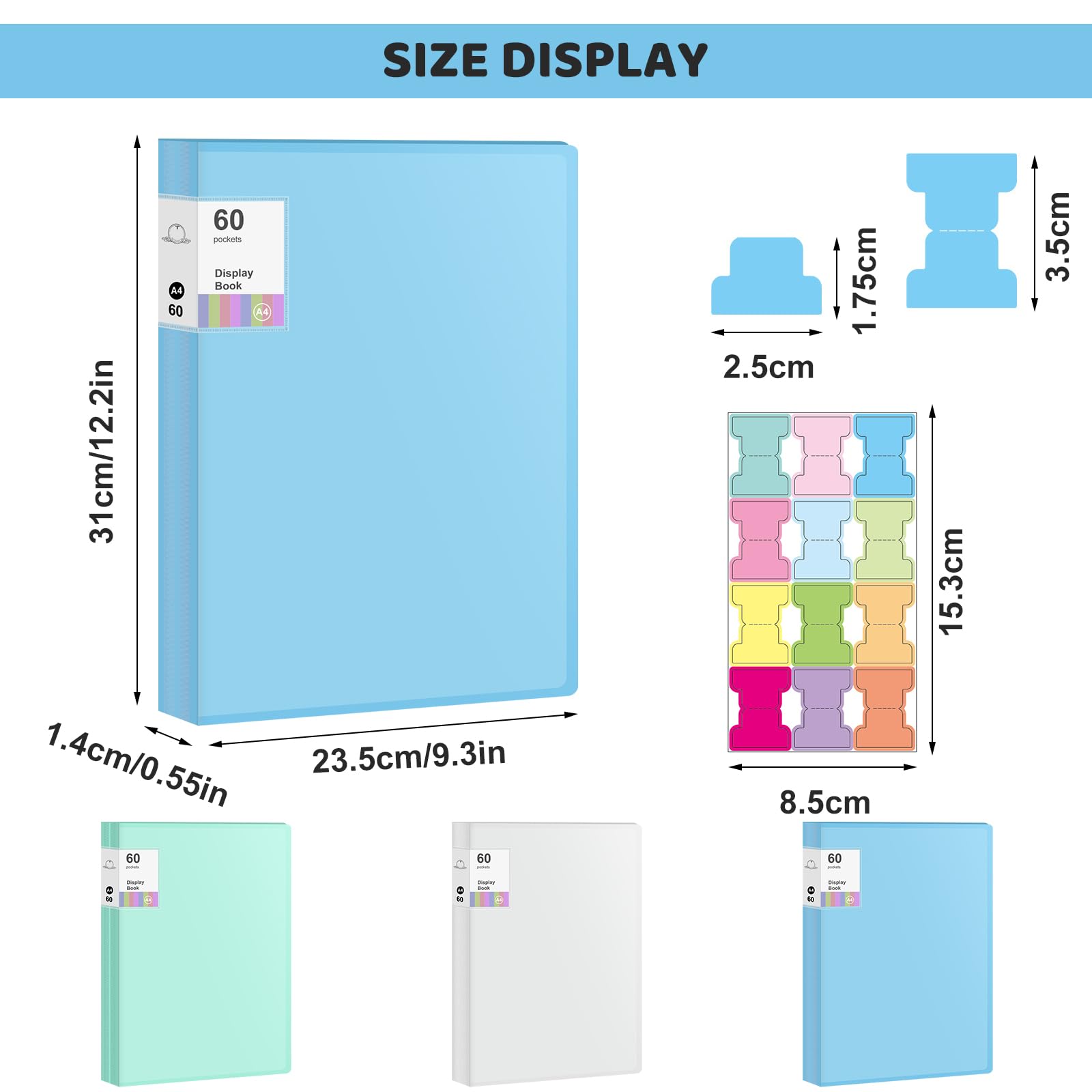 3 PCS A4 Display Book, 60 Pockets Presentation Portfolio Binder, Display Folder with Plastic Sleeves Certificate Folder for Artwork Recipe Sheet Music Document for Schools Home Offices Individuals - Image 2