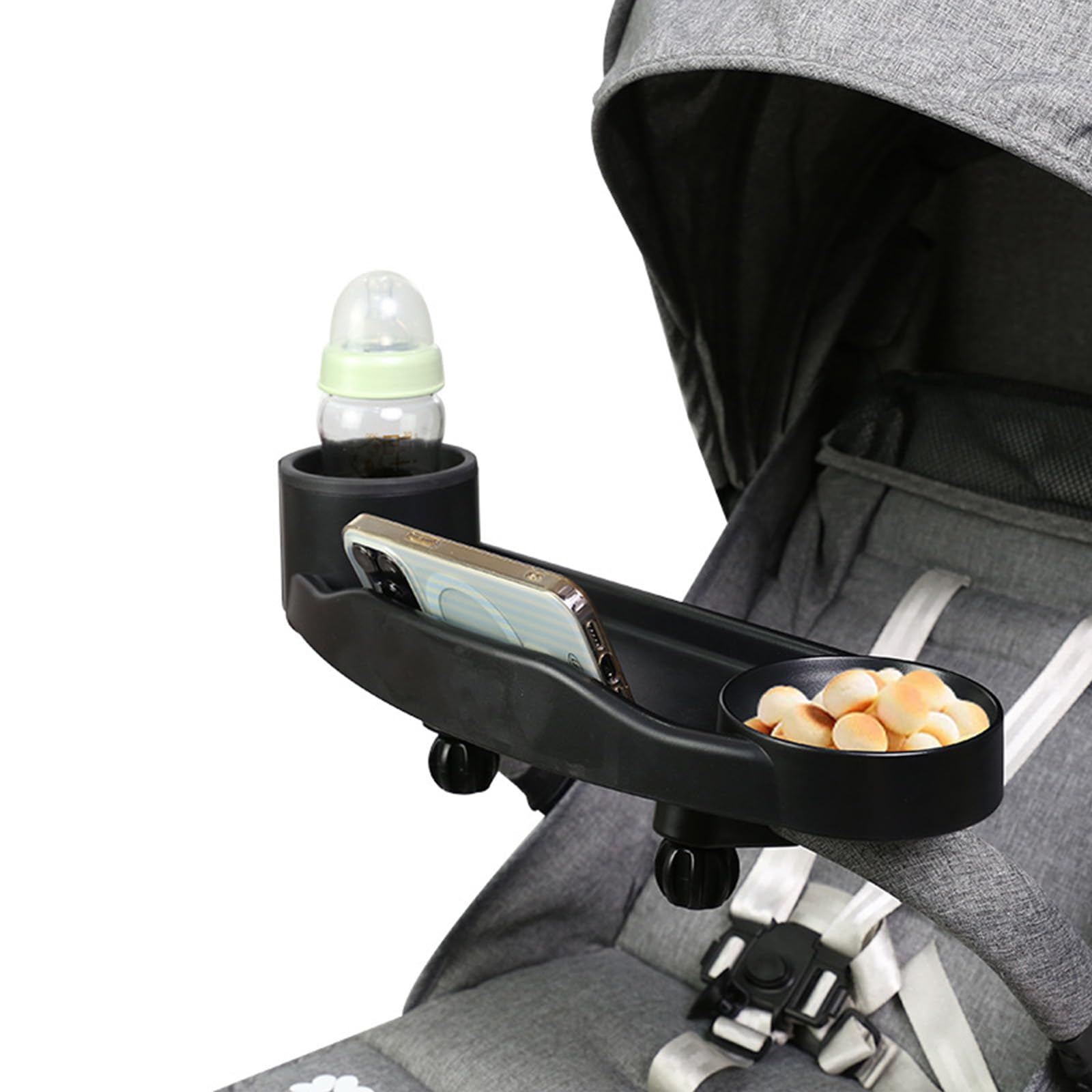 Plateau en ABS sûr pour poussettes avec porte-gobelet et fente pour téléphone pour améliorer le bébé pendant les activités de plein air et le temps de nourriture, plateau facile à nettoyer