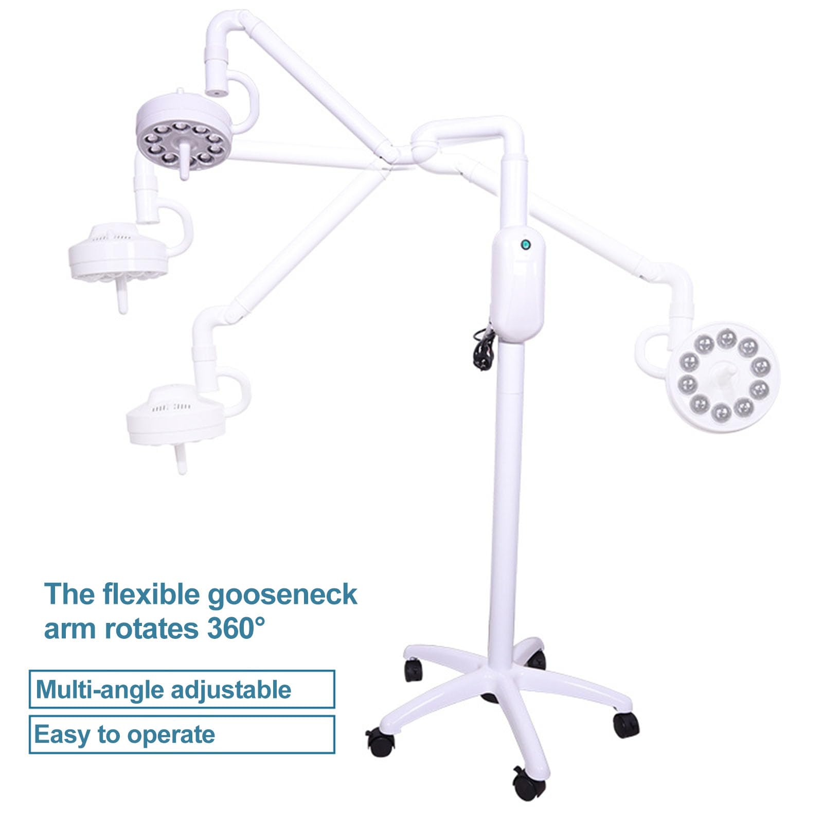 Lampa stomatologiczna do jamy ustnej, lampa bezcieniowa z 10 żarówkami LED, regulowana jasność, uniwersalne kółka, obrót o 360°, do oświetlenia pomocniczego w stomatologii