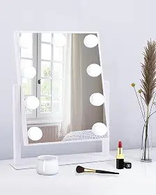 BWLLNI Espelho de maquiagem iluminado Hollywood espelho de vaidade com luzes, design de controle de toque, lâmpadas de LED reguláveis em 3 cores, ampliação destacável de 10x, rotação de 360°, (branco