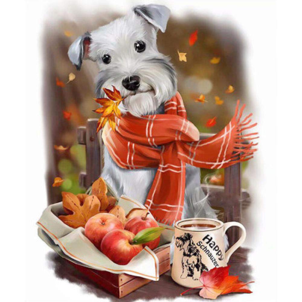 Broderie main diamant chien automne kit créatif à offrir en 50x60 cm