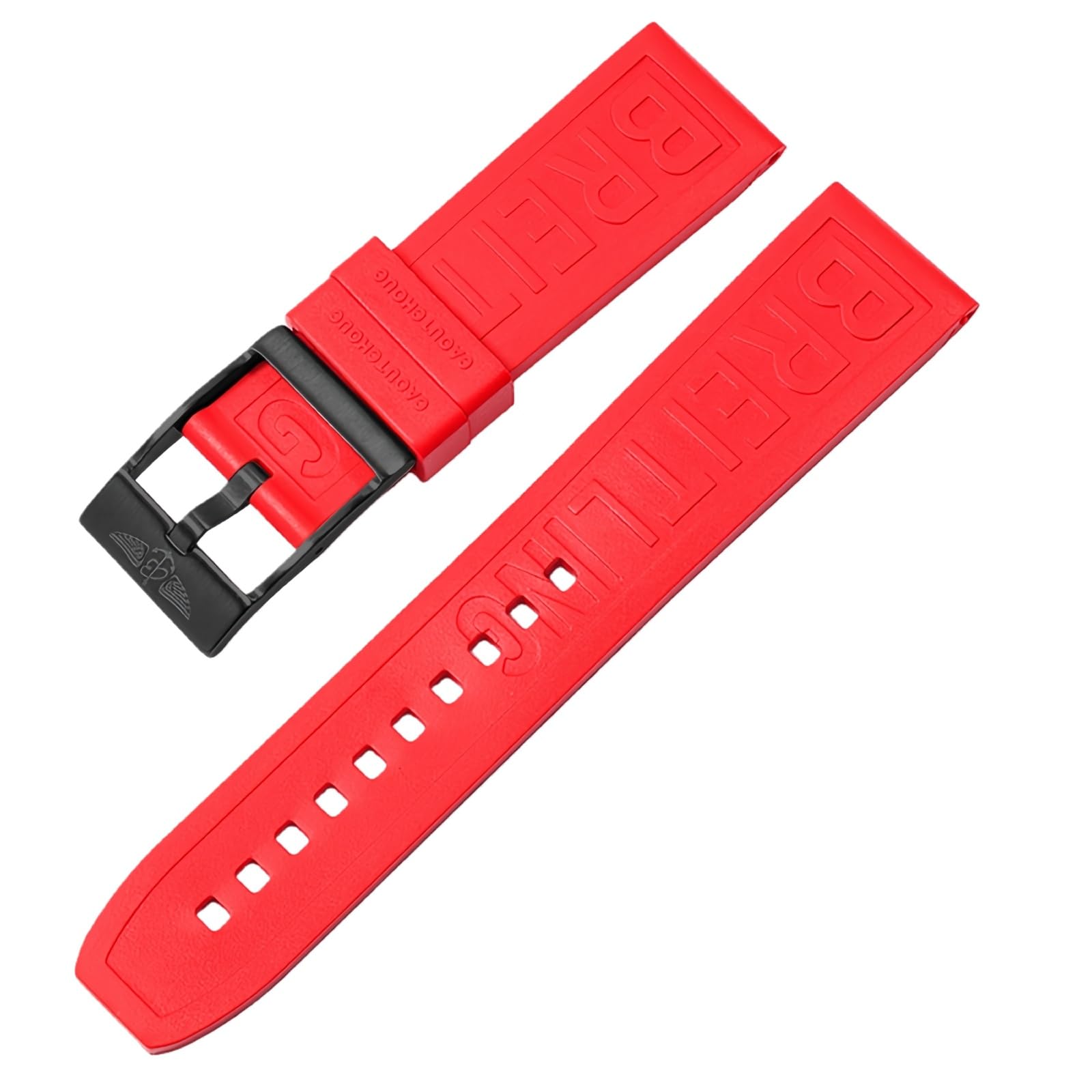 ROUHO Sweatproof Silicone Wristband Replacement Watchband Durable Rubber Watch Strap for Breitling Superocean Avenger-Red + Black Buckle 24mm — image 1