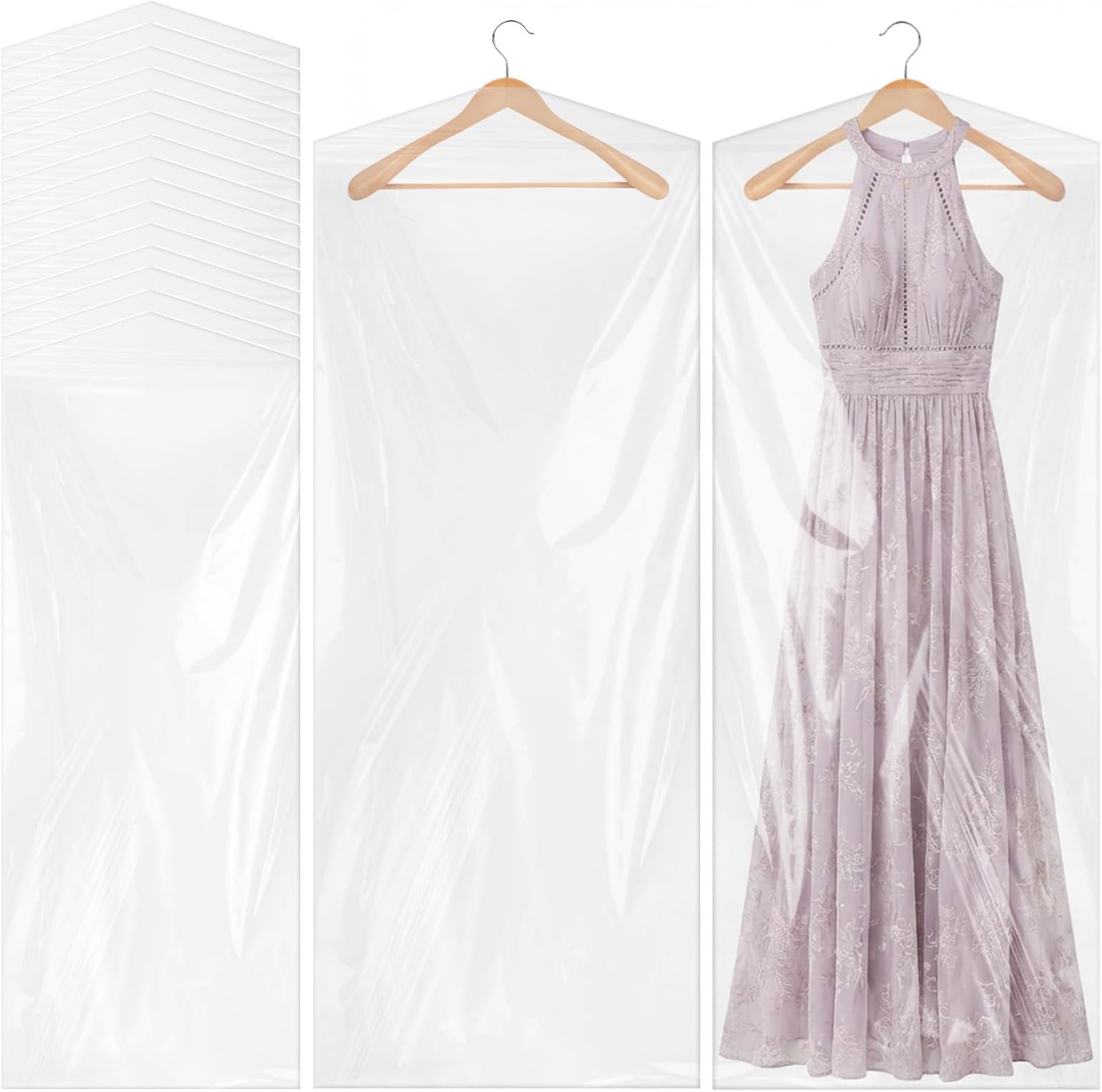 50Pcs Clear Plastic Clothes Covers, 71 Inch Plastic Dry Cleaning Bags for Hanging Clothes, Dust Proof Garment Covers for Long Dresses, Skirts, Coats, Suit Shirts, Jacket