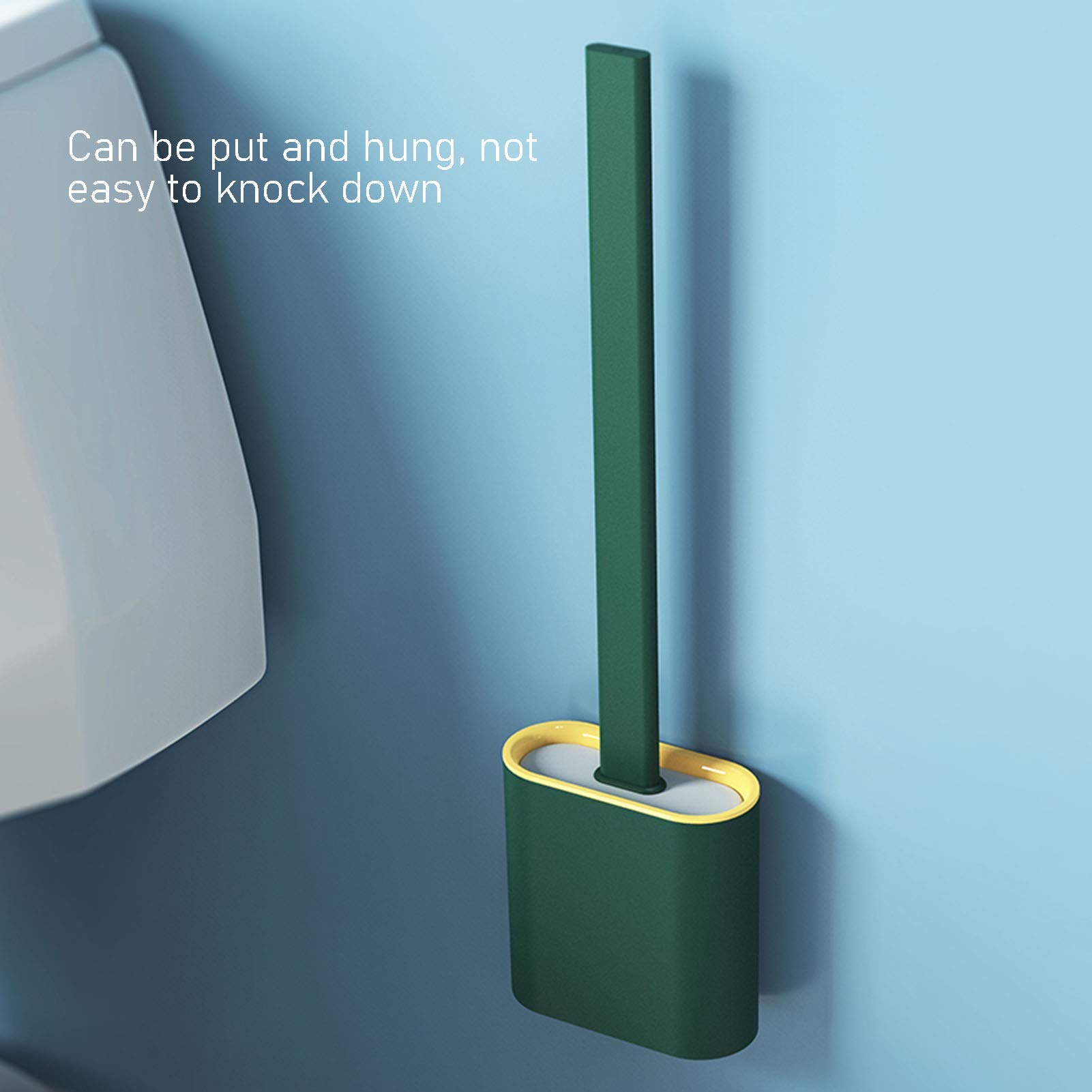 ESOUY Spazzole per WC Scopino per WC in Silicone con Supporto, con Manico Lungo in PP Antiscivolo; Set Scopino Flessibile per Bagno Asciugatura Rapida Rotazione A Forma di U Pulizia Profonda,Verde