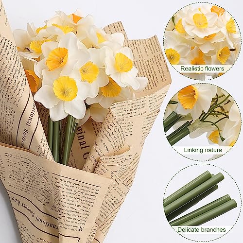 Inheming ARTIFICIAL FLOWERS - 1 6 Pcs Artificial Daffodil Flowers, 15 Inch Length Silk Narcissus Fake Flowers thumb #4