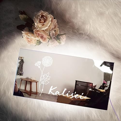 Miniatura 4 de Espejo de flores de cumpleaños con nombre personalizado, luz LED, letreros de neón personalizados con luces LED, letrero de nombre personalizado