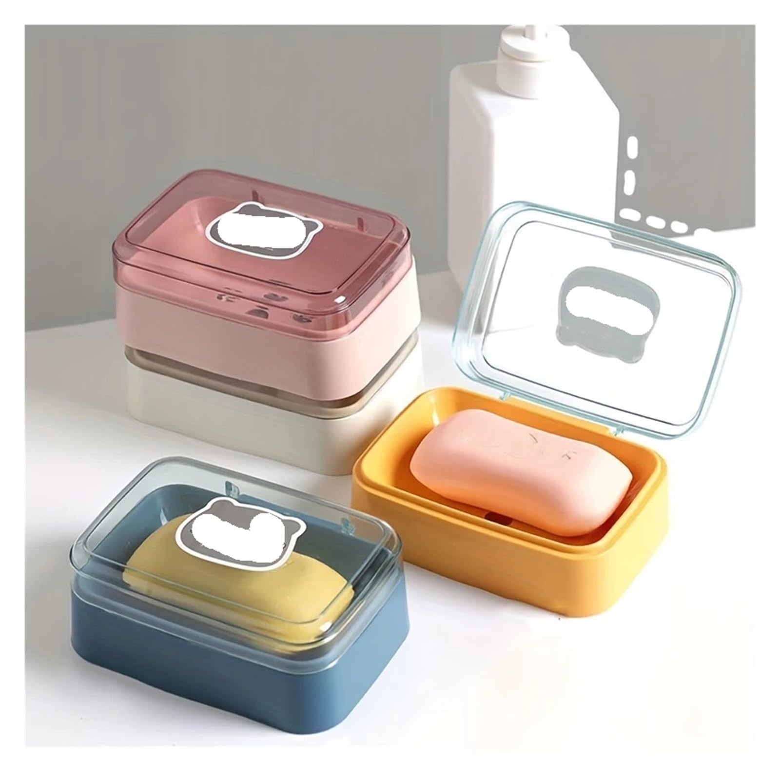 Jabonera 2 Piezas, Plato portátil, Caja con Tapa, Soporte de plástico for el hogar, jabonera for baño, artículos Viaje para BañO(Yellow)