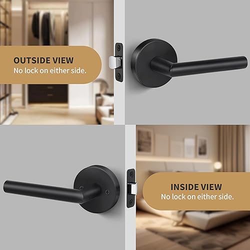 Miniatura 5 de Manija de puerta de paso sin cerradura, manija de puerta sin bloqueo de diseño redondo negro mate, manija de puerta de pasillo interior resistente