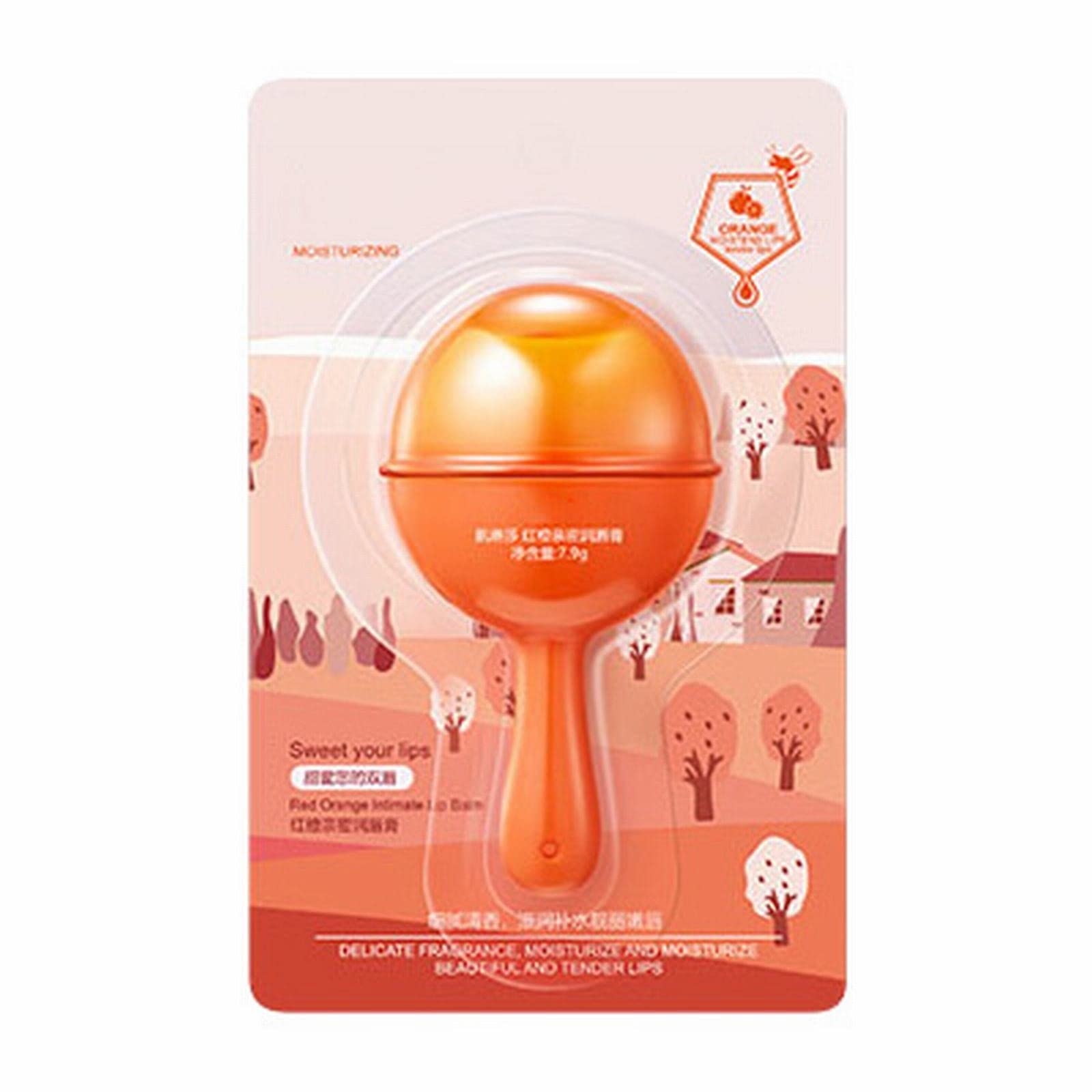 Clear Lip Balm Lollipop Lipstick with Lip Shape Designed For Lazy People Fruit Flavored Hydrate Moisturize Lip Care Balm for Women Girls (02#Orange,