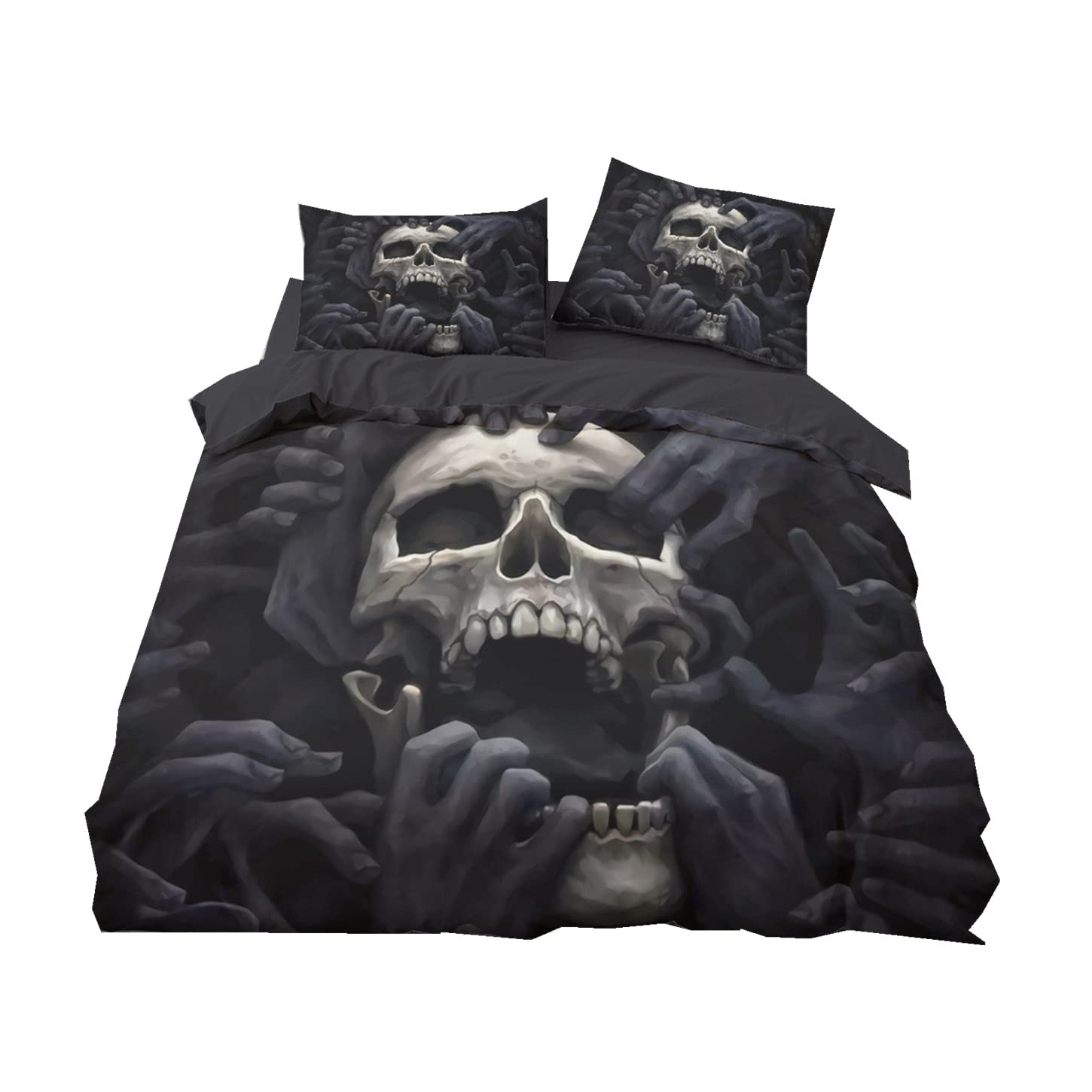 Set Copripiumino Zucchero Cranio Gotico Scheletro Nero Con Federa – Halloween Floreale Drago, Microfibra Poliestere, 135x200 Cm - 2