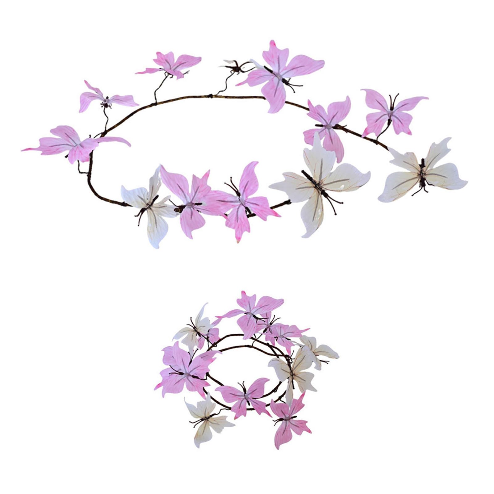 Jazuaiao Of 2 Gradual Color Changing Butterfly Vine Wreaths Blossomy Wreath Set for Home Party Wedding Decors Realistic Silk Fabric Wreath