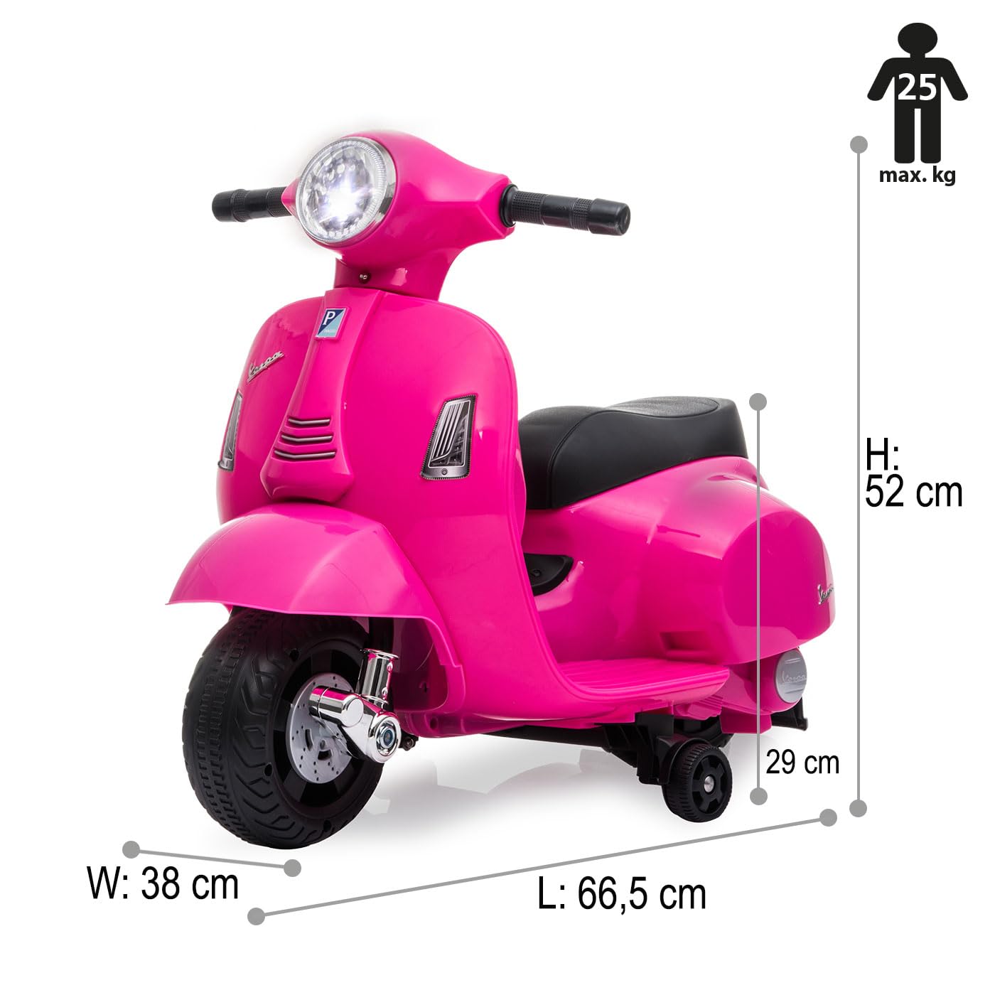 JAMARA 461858 Ride-on Vespa Mini Li-Power 8.4 - Elektroauto Vespa für Kinder ab 18 Monate, Elektro Auto Car, Elektrisch Fahren Kids, Stützräder, Gaspedal, Geschenkidee für Kinder