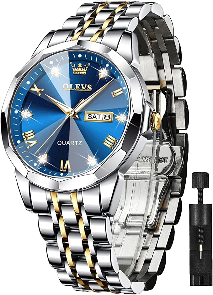 Watch for Men UK Stainless Steel Designer Diamonds Dress Men's Wrist Watches for Men Waterproof with Date and Day Analog Quartz Watches