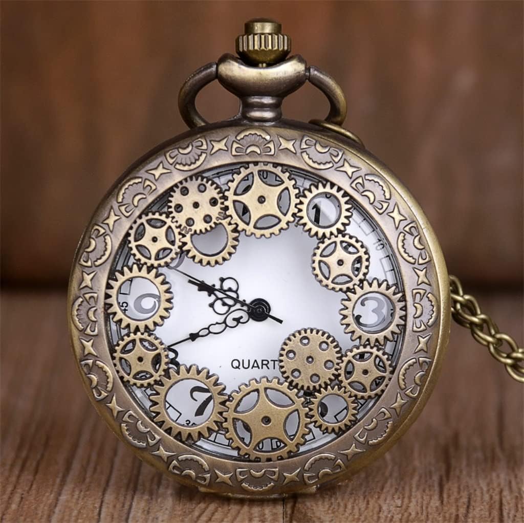 SJYDQ Hollow Gear Digital Pocket Watch Quartz Necklace Pocket and Purse Watch Chain Pendant Man Woman Men's Clock : Clothing, Shoes & Jewelry