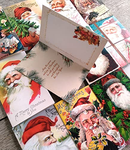 Image of PIXILUV CHRISTMAS SANTA PORTRAITS (Pack of 12) Notecards Small Greeting Cards # Merry Santa Claus St Nicholas ~ Vintage Christmas Postcards Reprint