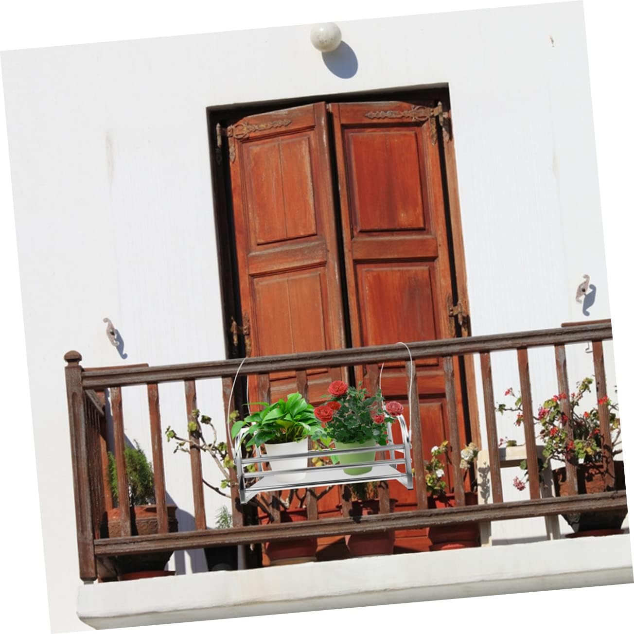 Hemoton 1pc Adjustable Flower Stand Plant Stand Plant Holder Plant Shelf Plant Rack Balcony Flower Pot Stands Flower Pot Holders Adjustable Hanging Flower Holder Stainless Steel Silver