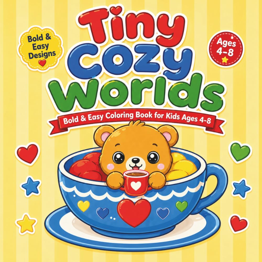 Tiny Cozy Worlds: Bold & Easy Coloring Book