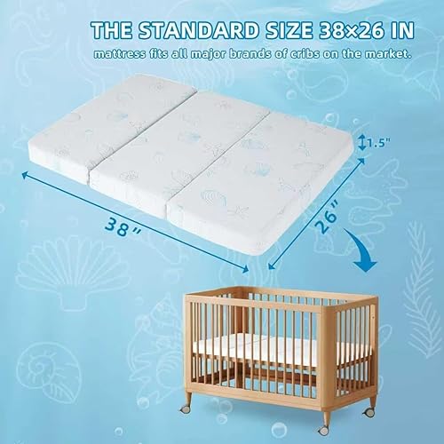 Miniatura 2 de Colchón Pack and Play, 38 x 26 x 1.5 pulgadas, colchón triple plegable Pack n Play con bolsa de viaje, protector de colchón para cuna con suave,