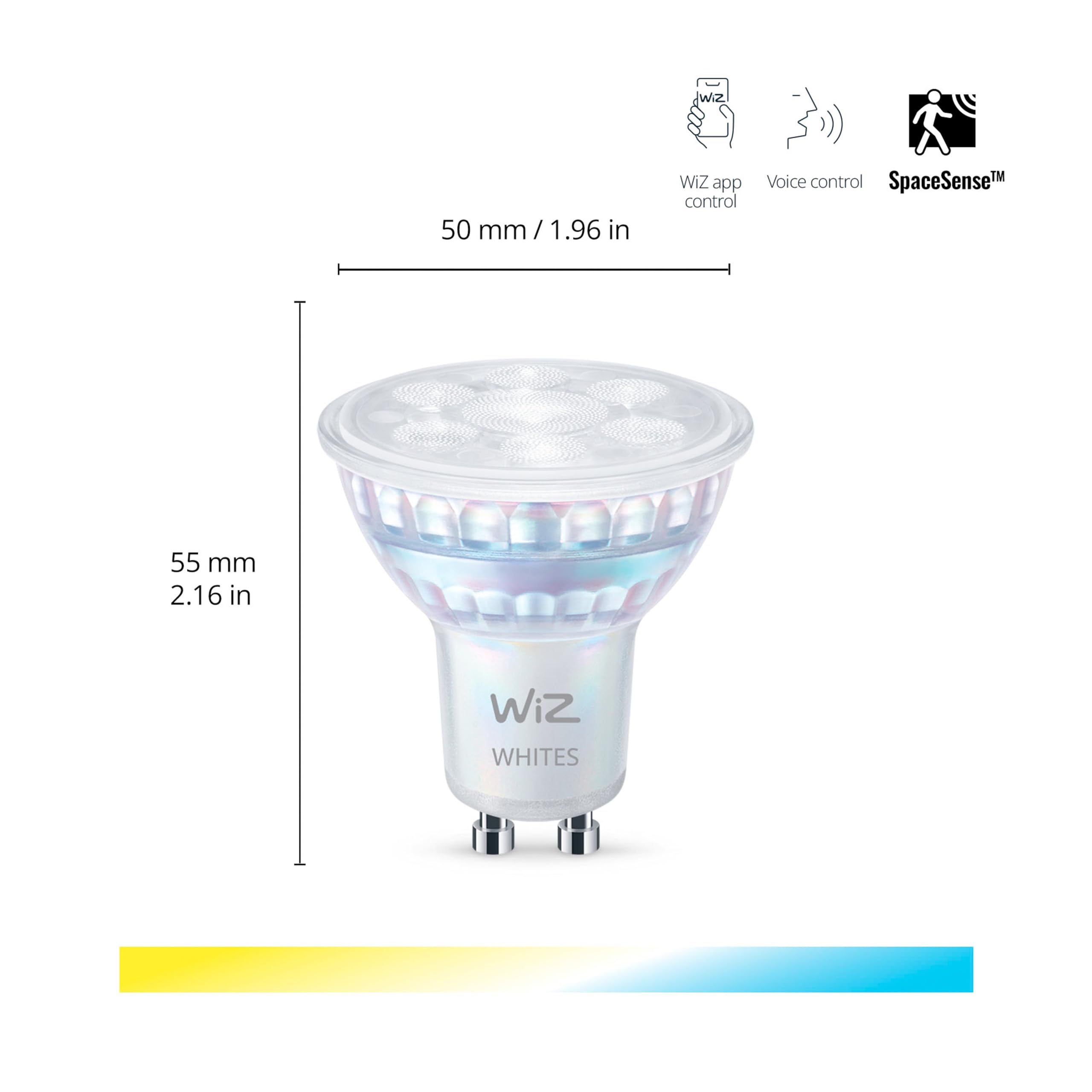 WiZ Conjunto Pack - GU10 - 6 Bombillas LED para focos - 50W - 400lm - Luz blanca cálida a fría - Iluminación LED inteligente - Tunable White