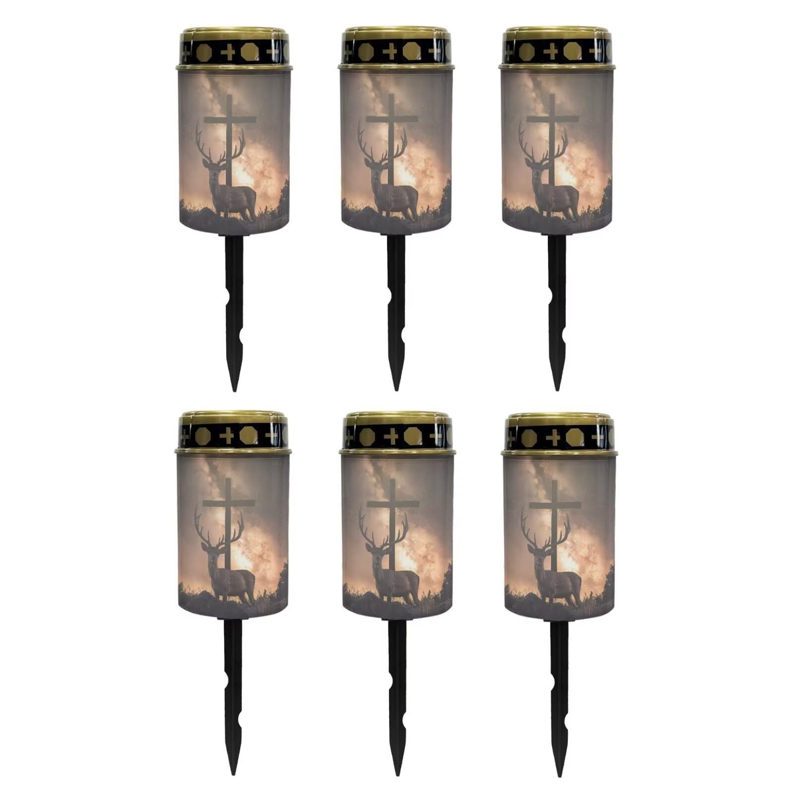 Poceacles 6 PCS Cross Solar Pathway Lights - Outdoor Grave Solar Lights, Waterproof Cemetery Flameless Candles, Brown