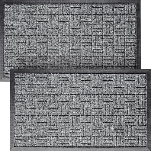 Front Door Mats, 2 Pc Set, 29.5 x 17, All Weather Entry and Back Yard, Indoor and Outdoor Safe, Slip Resistant Rubber Backing, Absorbent and Waterproof, Dirt Trapping Rugs for Entryway