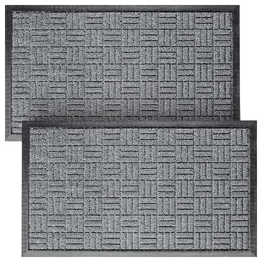 HOMWE Front Door Mats, 2 Pc Set, 29.5 x 17, All Weather Entry and Back Yard Door Mat, Indoor and Outdoor Safe, Slip Resistant Rubber Backing, Absorbent and Waterproof, Dirt Trapping Rugs for Entryway