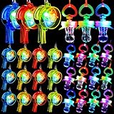 30 Pcs LED Light Up Toys Include 15 Pcs LED Pacifiers Necklace 15 Pcs Glow Whistle with Lanyards Glow In The Dark Party Favors for 4th of July,Birthday Party,Christmas,Halloween,New Year
