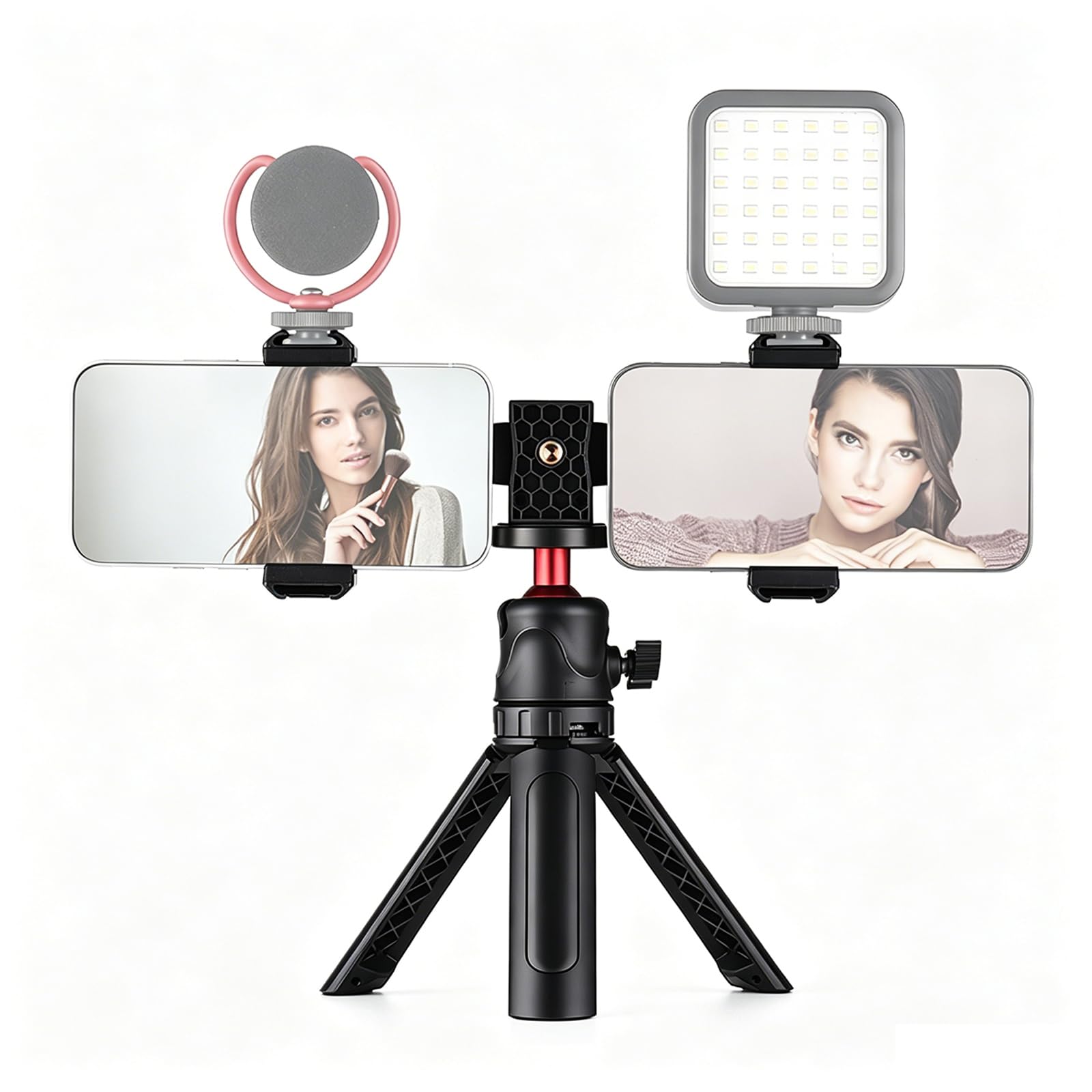 Andoer Kit video multifunzionale per smartphone, include supporto universale per treppiede per telefono con doppio supporto per telefono, 4 supporti per scarpe fredde + treppiede da tavolo per Vlog