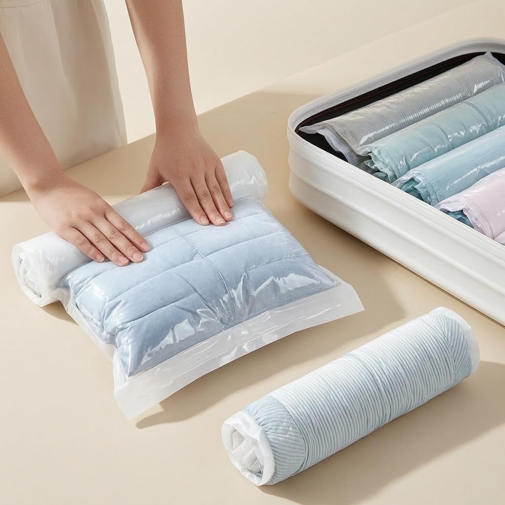 Vakuumbeutel zum Rollen, PA PE, Pressbare Beutel, Koffer Organisator, Im Hotelzimmer, Für Backpacker, 10er-Set: 10 kleine Handrollen (30x40cm)