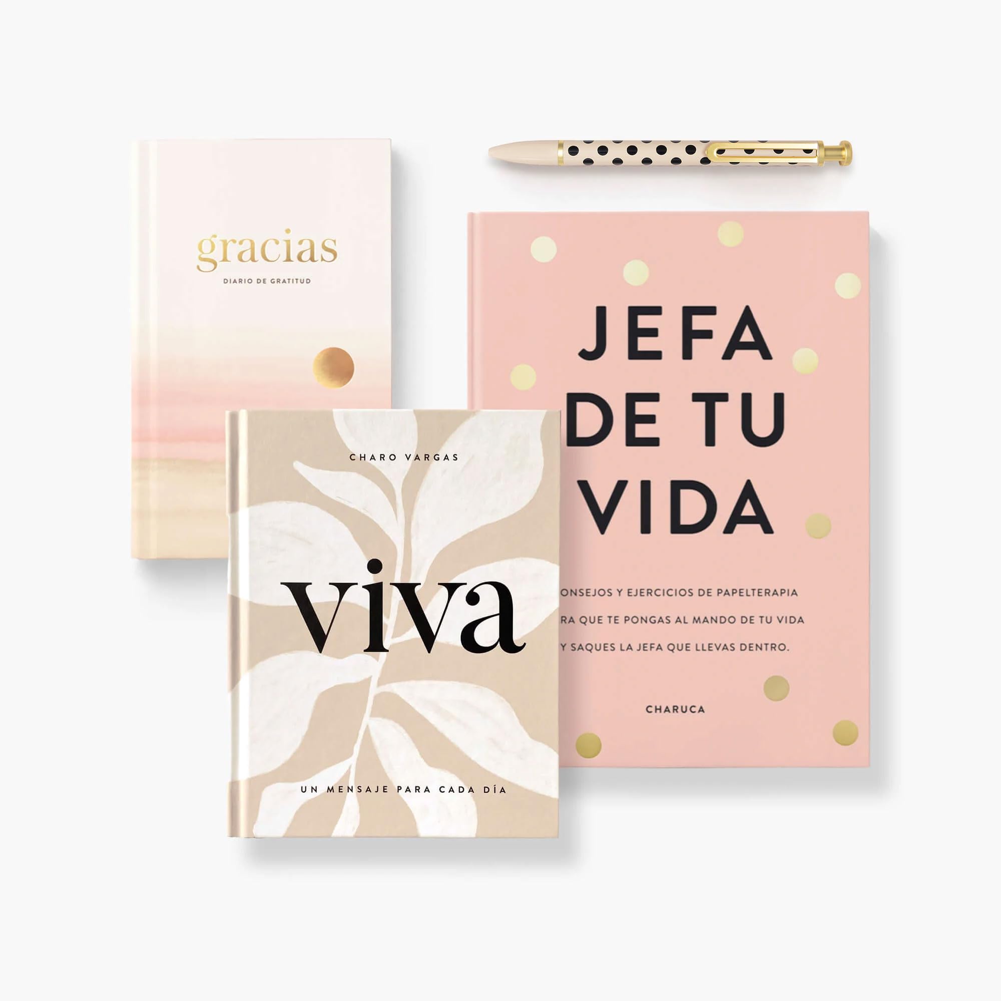 Pack Charuca "Cambio de Rumbo" - Libros Viva y Jefa de tu Vida + Diario de Gratitud + Bolígrafo Ivory ¿Y si a la fuerza de VIVA le sumas la revolución de JEFA DE TU VIDA y el poder de la gratitud?