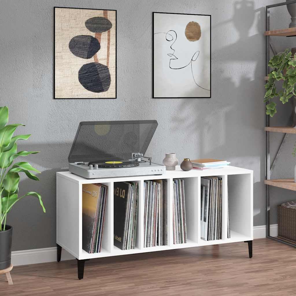 Armadio per dischi bianco, 100 x 38 x 48 cm, in legno, versatile, per vinile, TV, ufficio o soggiorno, con gambe in metallo stabili e ampio spazio per dischi in vinile ed elettronici