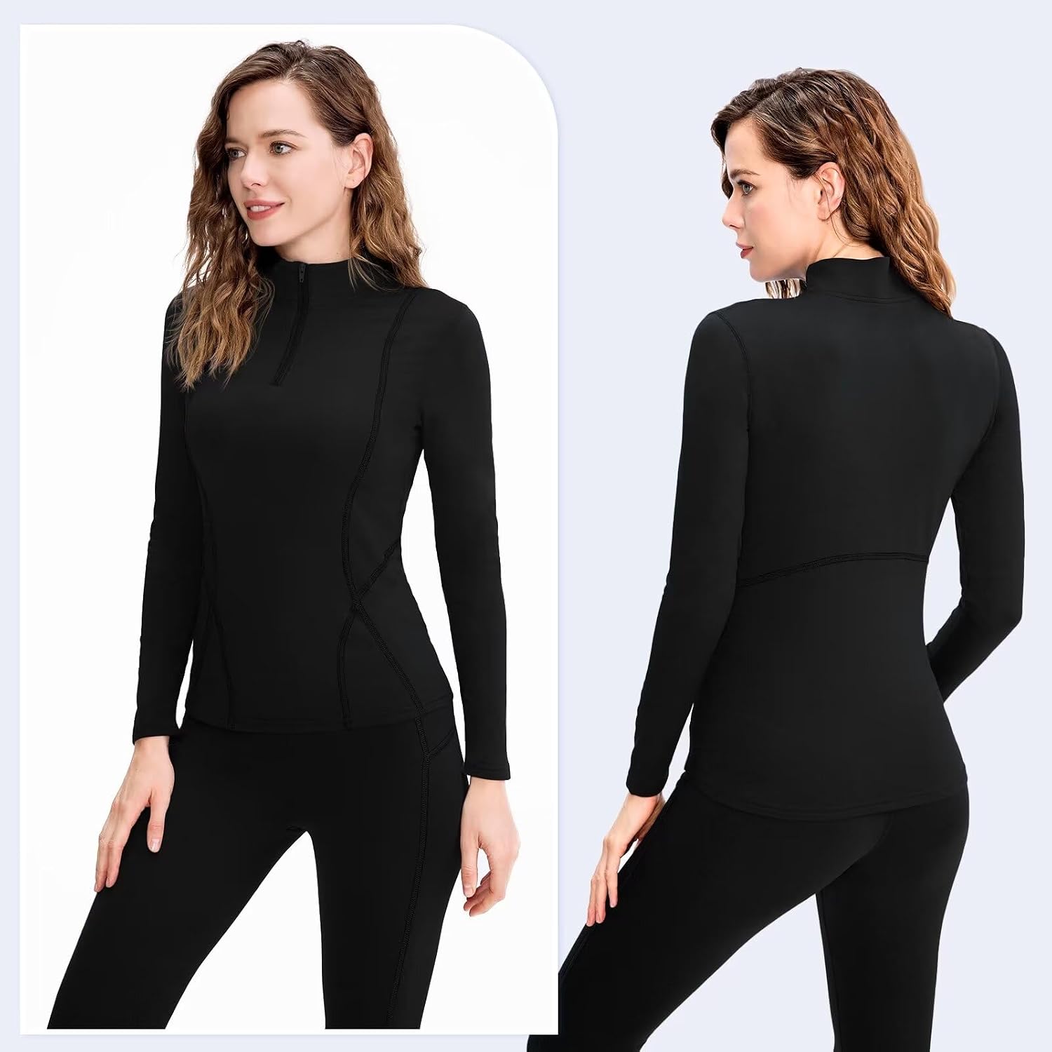 Women's Thermal Long Sleeve Sweat Shirts 1/4 Zip Running Pullover Quick Dry Jogging Outfits Base Layer for Women