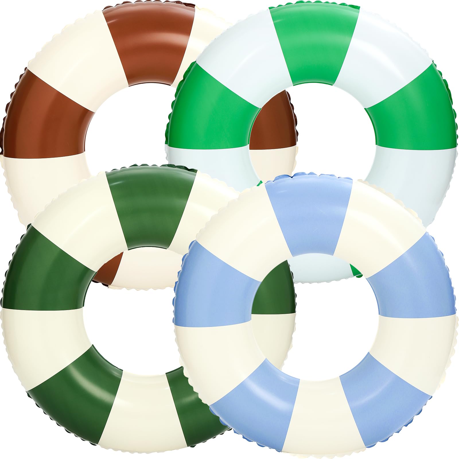 4Pcs Large Inflatable Pool Float for Adults 36 Inch Classic Striped Swim Rings Swimming Pool Tubes for Teens Summer Beach Themed Party (Blue Green)