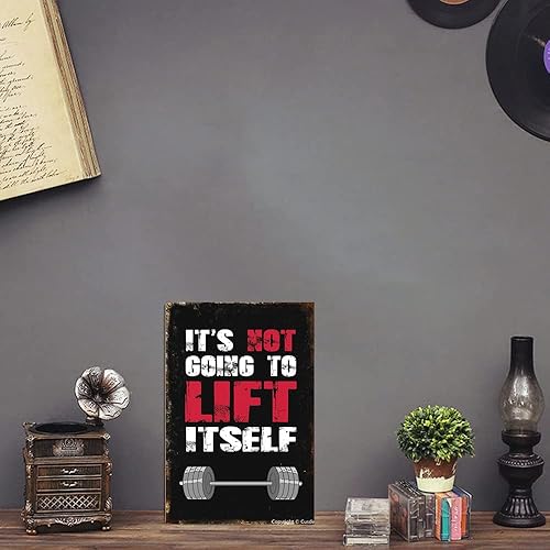 Miniatura 5 de Cusde Letreros inspiradores de aluminio con texto en inglés "It's Not Going To Lift Itsel" para gimnasio, decoración de fisicoculturismo retro,