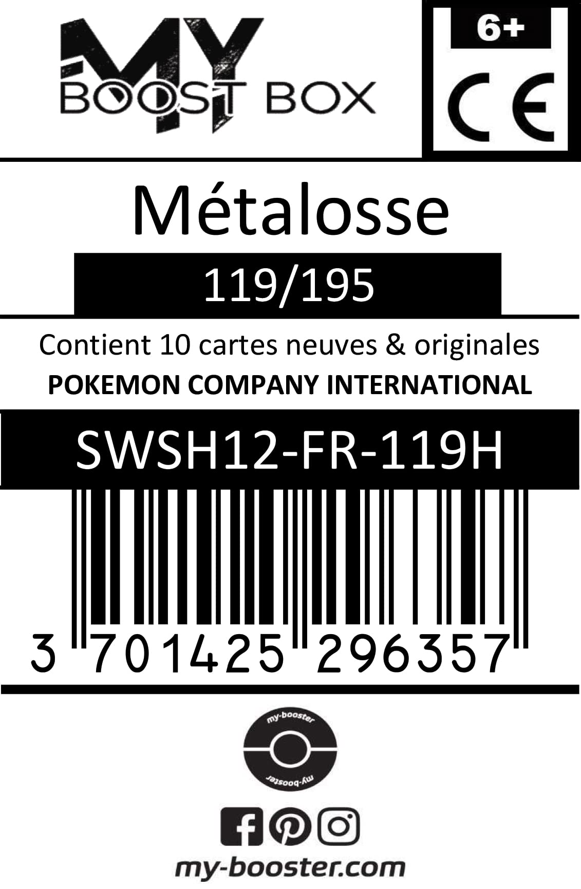 Métalosse 119/195 Holo ou Reverse (aléatoire) - Myboost X Epée et Bouclier 12 Tempête Argentée - Coffret de 10 Cartes Pokémon Françaises