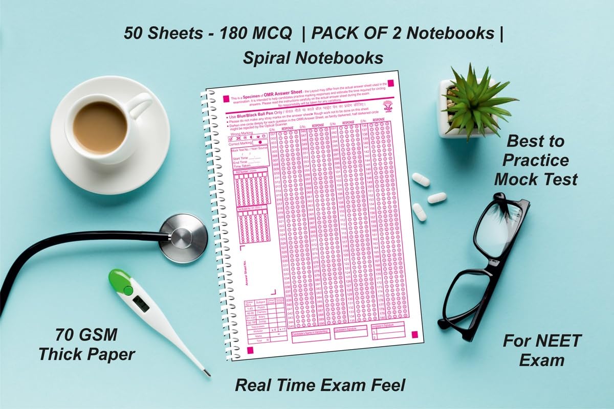 amblitz OMR Sheet For NEET | 180 MCQ | NEW PATTERN 2026 | A4 Size | 50 Sheets Notebook | Pack of 2 | Spiral Notebook | 1