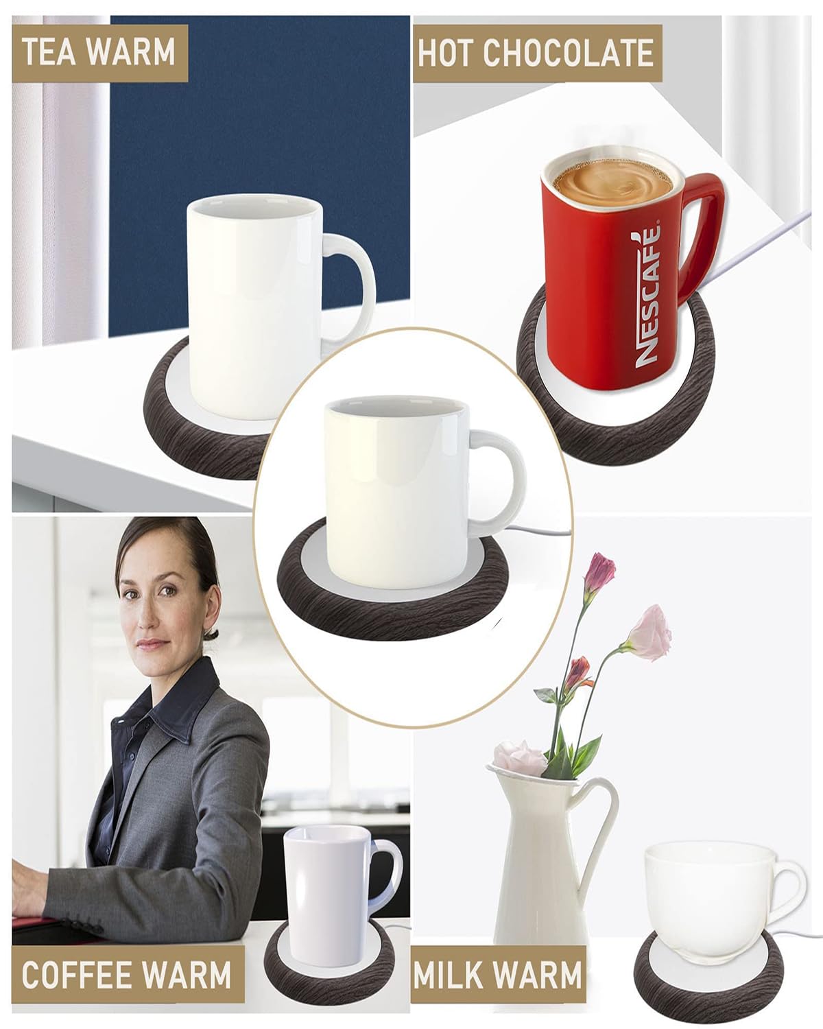 MYMULIKE JRBD-SMW-DE Calentador de tazas de café y té USB 45°C acero aluminio marrón