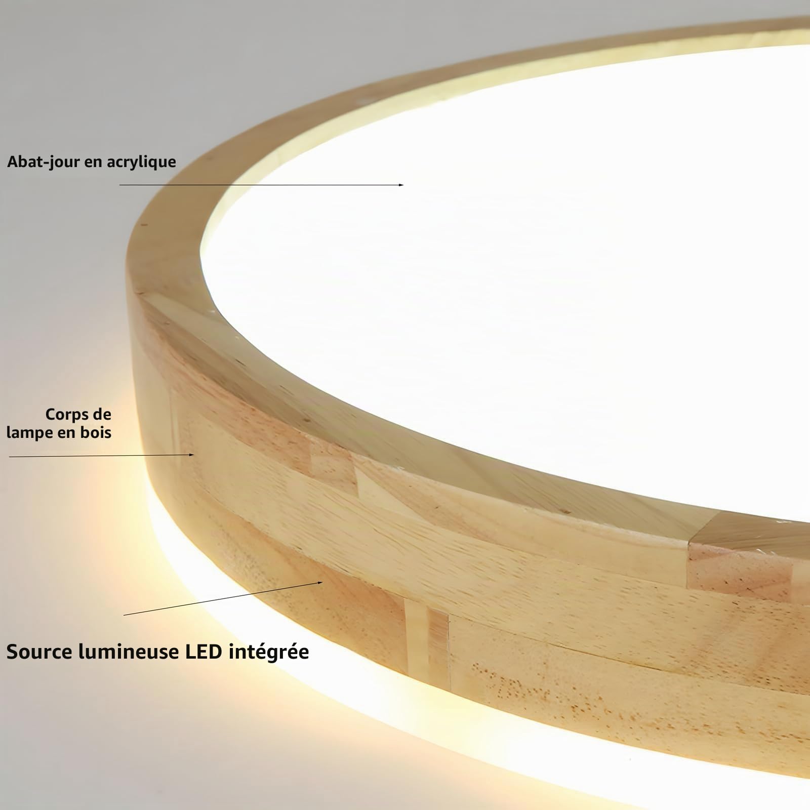 Plafonnier LED Bois, Lampe Ronde en Bois Naturel Lueur à 360° | Blanc naturel 4 500 K, 18 W 1 600 lm | Salon, cuisine, salle à manger, couloir, maison, bureau, chambre d'enfant, bureau(Ø30cm)