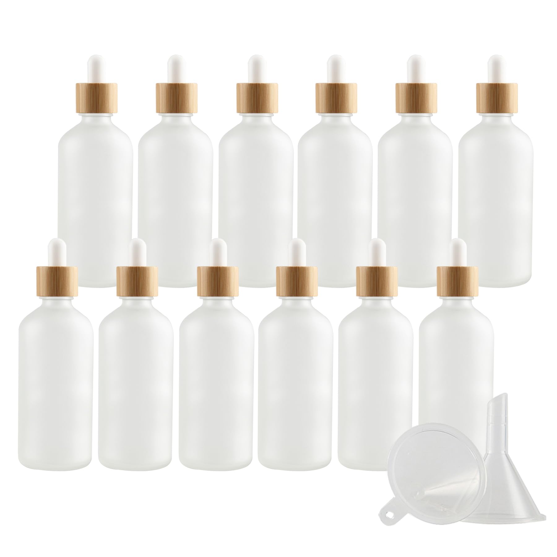 12 Stück 100 ml Leere Matt Transparent Klarflasche Tropfflasche Pipettenflaschen mit Glaspipette, 100ml Glasflasche mit Tropfpipette mit Bambus Schraubverschluss für ätherische Öle, Parfüm Öle