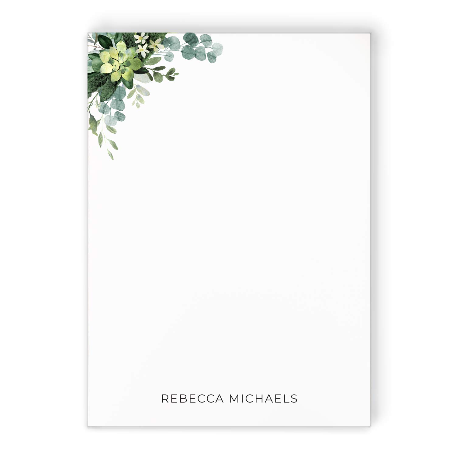 Personalized Notepad for Women with Custom Name & Eucalyptus Succulents, Green Personalized Stationery Notebook, Daily To Do List Notepad, Memo Pad, Custom Notepads - Eucalyptus Pad