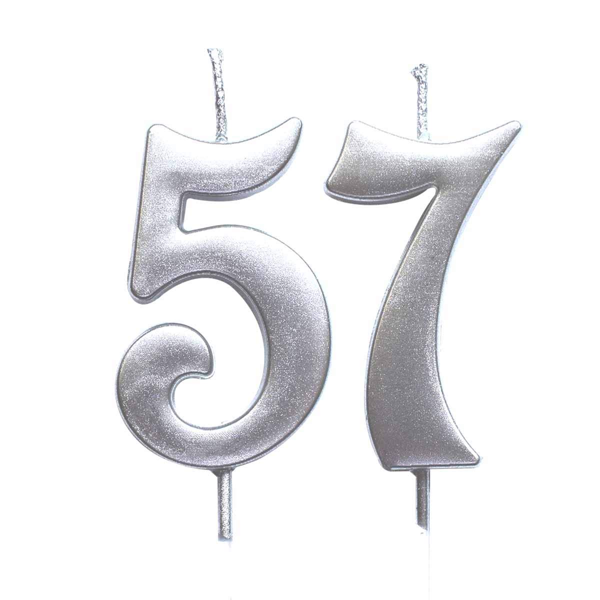 Amazon.com: MAGJUCHE Silver 57th Birthday Numeral Candle