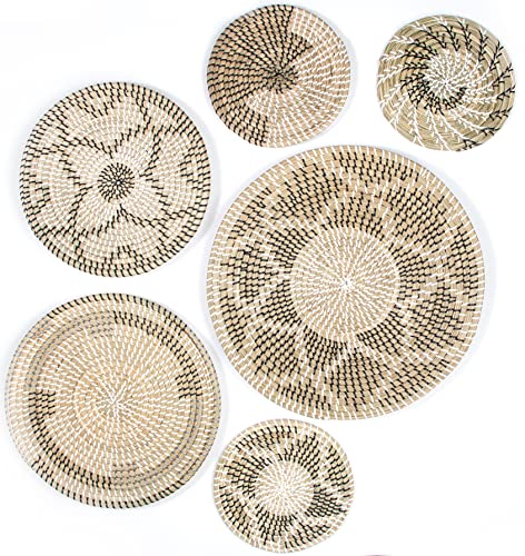 Wall basket dÃ©cor large boho wall dÃ©cor 19" to 10 " hanging wall baskets room dÃ©cor round wicker baskets handmade seagrass set woven baskets flat natural Decorative rustic art home dÃ©cor set of 6